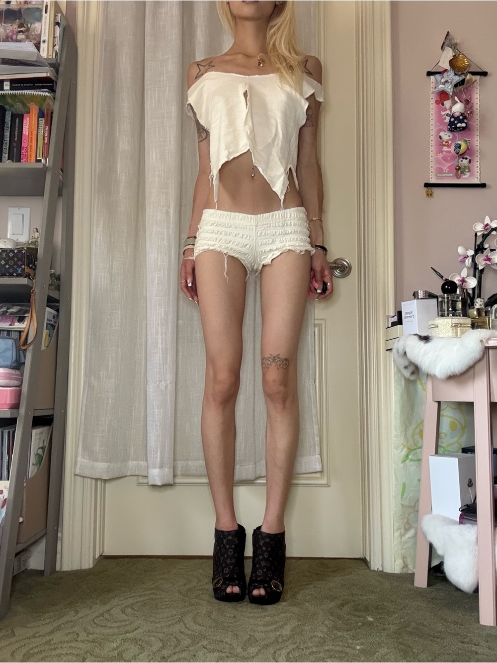 Size XS/S Off-White Fairy Core Draped Knit Tank w/ Raw Hems